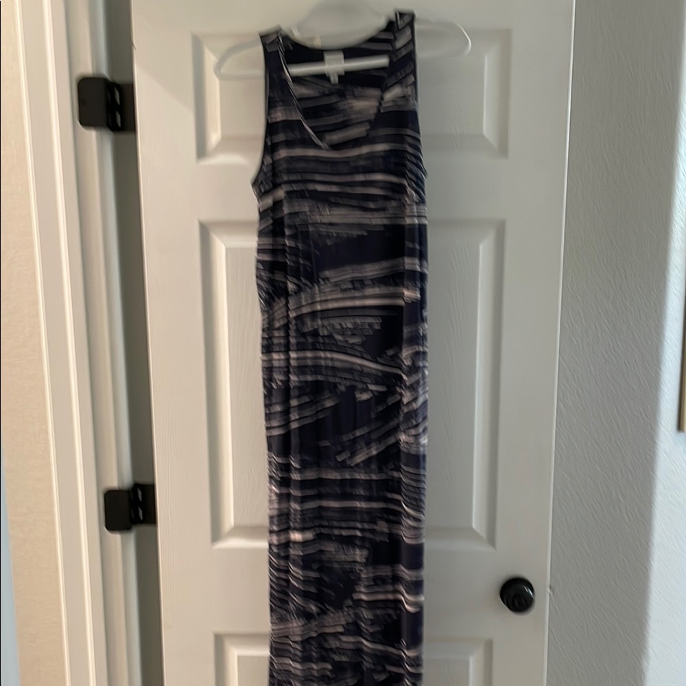 NIC+ZOE Blue and White Sleeveless Sheath Maxi Dress